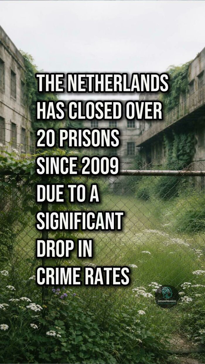 Abandoned prison yard with overgrown plants symbolizing good things that happened recently and lower crime rates.