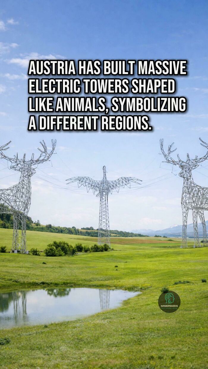 Electric towers shaped like animals in Austria, a good thing that happened recently symbolizing different regions.