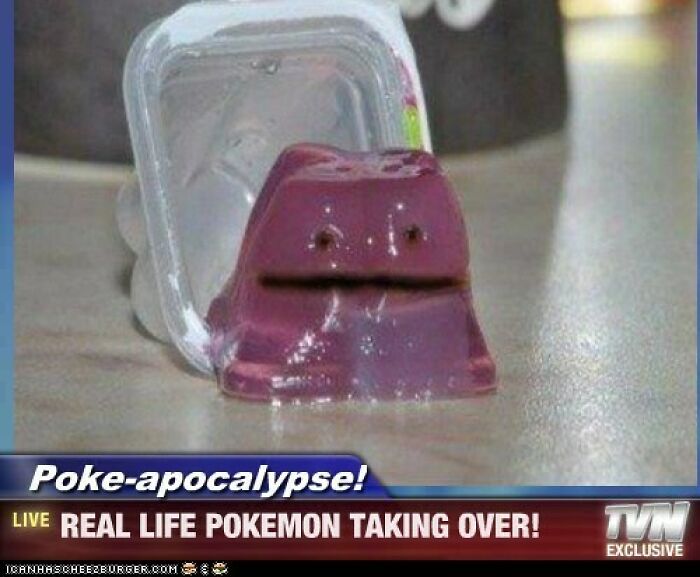 A purple jelly resembling a Pokémon character, illustrating unhinged and wild pics without Photoshop edits.