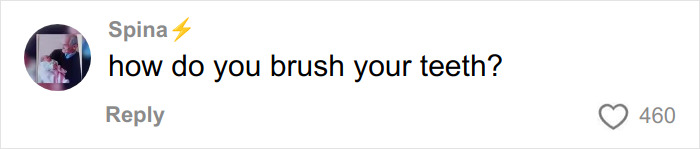 Comment on social media post asking how to brush teeth, highlighting health experts warning fans about copying viral looks.
