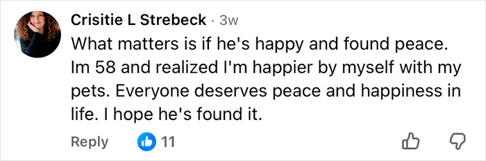 Comment on happiness and peace in life shared by a user reflecting on Mickey Rourke without cosmetic procedures.