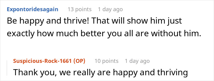 Screenshot of a Reddit conversation about a woman sharing her struggles with husband leaving and coming back.