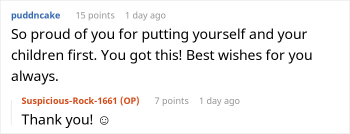 Reddit user sharing support and encouragement with a woman struggling with a husband who keeps leaving and coming back.