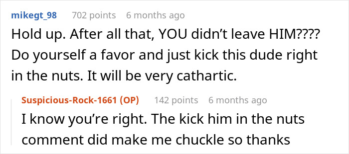 Commenter shares advice on struggles with husband who keeps leaving and coming back, reflecting on relationship challenges.