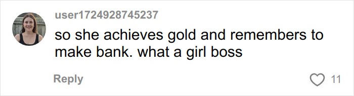 Comment from user praising Jutta Leerdam for making money after Olympics success, highlighting her as a girl boss. Comment from user praising Jutta Leerdam for making money after Olympics success, highlighting her as a girl boss.