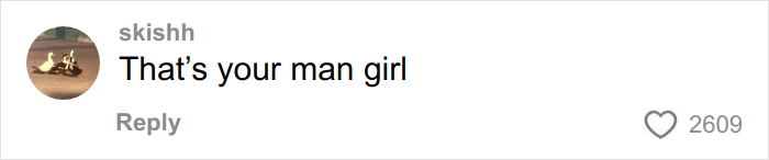 Comment saying That&rsquo;s your man girl with 2609 likes on a social media post about engagement and travel encounter.