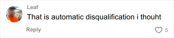 Comment by user Leaf reacting to a perceived automatic disqualification in a sports-related discussion. Comment by user Leaf reacting to a perceived automatic disqualification in a sports-related discussion.