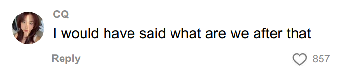 Comment from user CQ saying I would have said what are we after that, related to travel encounter with kind stranger.