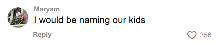 Comment from Maryam saying she would be naming their kids, related to travel encounter with kind stranger on plane.