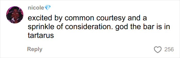 Social media comment expressing excitement about common courtesy and consideration in a travel encounter story.