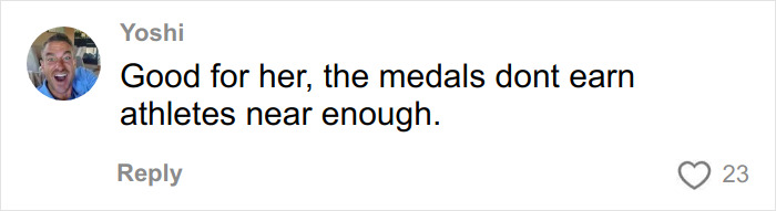 Comment by user Yoshi praising how Olympic athletes like Jutta Leerdam deserve to earn more beyond their medals. Comment by user Yoshi praising how Olympic athletes like Jutta Leerdam deserve to earn more beyond their medals.