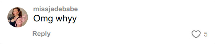 Comment on a social media post showing user missjadebabe expressing shock, related to Sacha Baron Cohen’s message to ex-wife Isla Fisher.