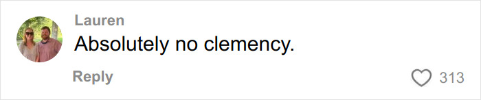Comment on social media by Lauren stating Absolutely no clemency, related to Trump's 2006 call to police about Epstein investigation and Ghislaine revealed in FBI docs.