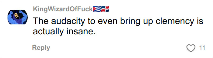 Comment labeled KingWizardOfFuck about audacity and clemency, related to Trump's 2006 call and Epstein investigation revealed in FBI docs.
