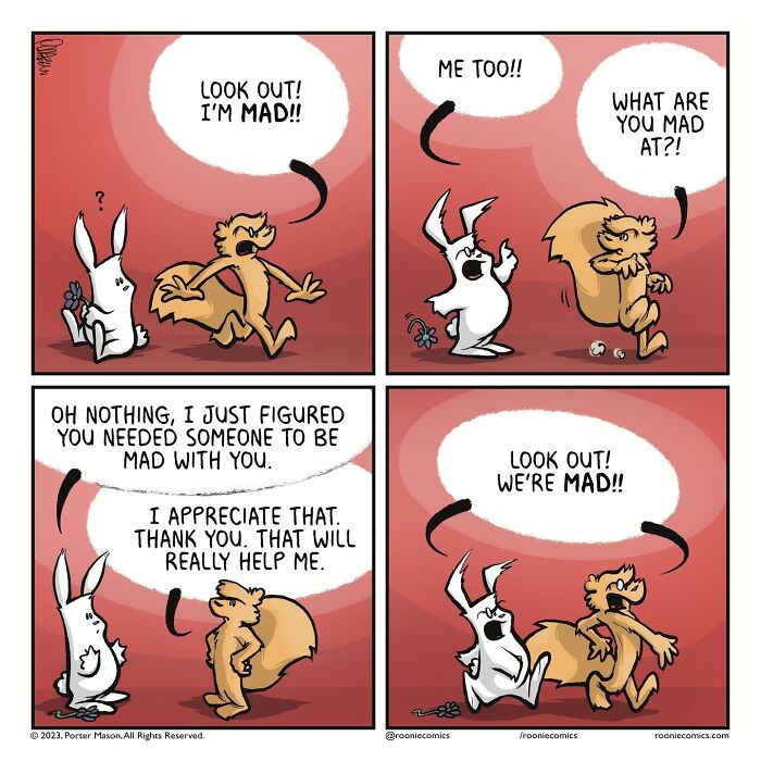 Comic strip with cute characters expressing emotions, showcasing uncomfortably accurate feelings in a relatable and humorous way.