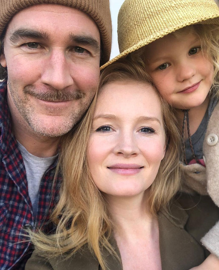 Close-up of James Van Der Beek with family, sharing a heartfelt moment reflecting on his final post after tragic passing.