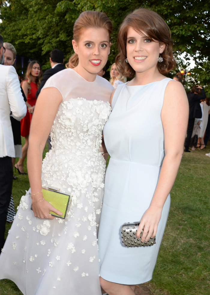 Princess Beatrice and Eugenie posing outdoors at a formal event amid discussions on Jeffrey Epstein's bold request.