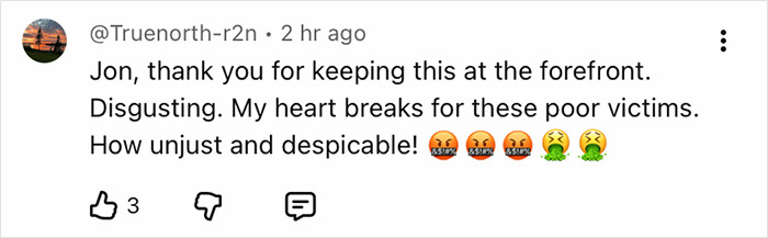 Screenshot of a social media comment reacting to Jon Stewart breaking silence after his name appears in Epstein files.
