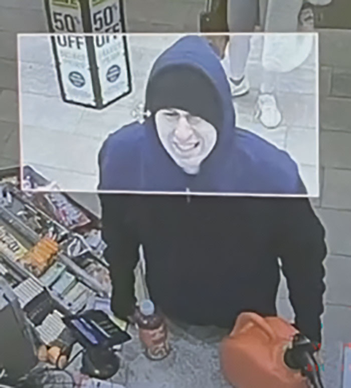 Surveillance image of a man in a blue hoodie linked to the disturbing criminal history of Roberta Esposito's son. Surveillance image of a man in a blue hoodie linked to the disturbing criminal history of Roberta Esposito's son.