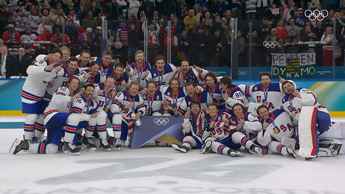 Team USA Women&rsquo;s hockey stars celebrating on ice after winning Olympic gold, refusing White House invite after Trump remark.