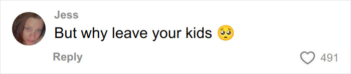 Comment on social media from user Jess questioning leaving kids, related to mom who vanished 25 years ago and recent arrest news.