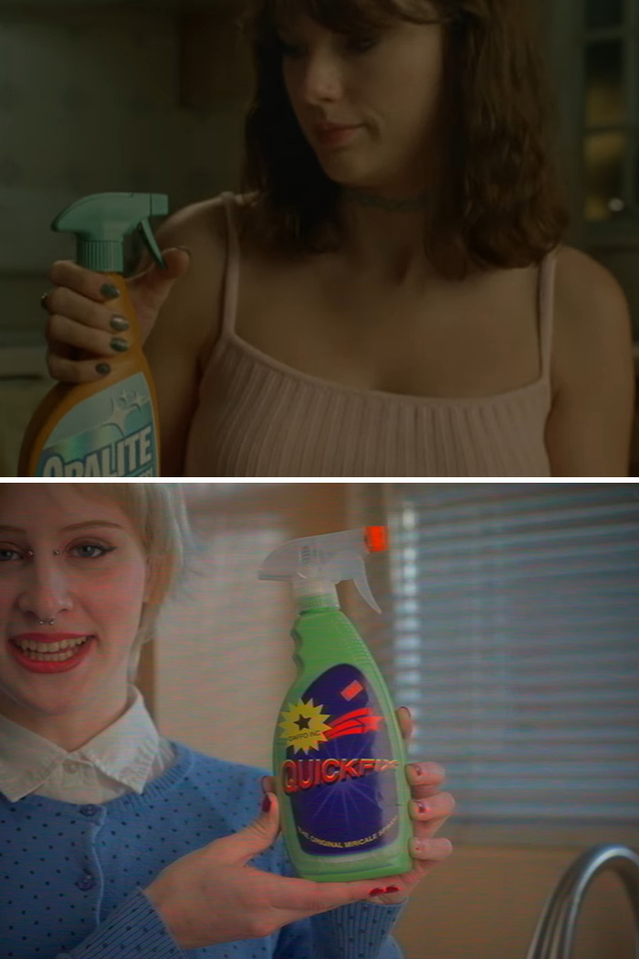 Two women each holding a spray bottle in a video scene, highlighting accusations of video concept copying in indie music.