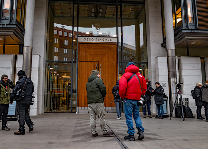 Media photographers gathering outside Oslo courthouse as son of Norway&rsquo;s Crown Princess heads to court on charges.