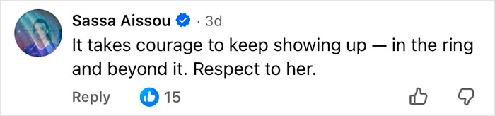 Screenshot of a social media comment praising Imane Khelif for courage after admitting to having Y chromosome gene.