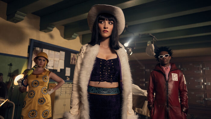 Three actors in distinctive costumes from One Piece Season 2 trailer, highlighting fan reactions to casting choices. - 4