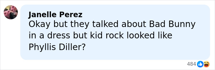 Social media comment discussing Kid Rock’s alternative Super Bowl show and the backlash it sparked online.