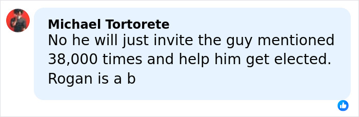 Comment by Michael Tortorete criticizing Joe Rogan, mentioning his name in relation to Epstein files discussion.