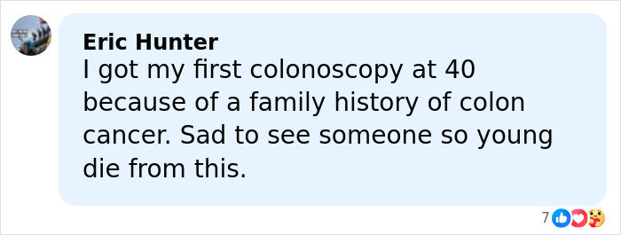Comment on social media discussing sadness over a young death, related to James Van Der Beek’s final post breaking hearts.