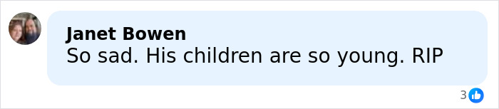 Comment expressing sadness over James Van Der Beek’s tragic passing and mentioning his young children.