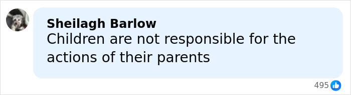Text message from Sheilagh Barlow stating children are not responsible for their parents' actions, linked to Jeffrey Epstein's bold request.