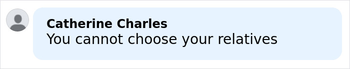 Screenshot of a social media comment saying you cannot choose your relatives related to Jeffrey Epstein files.