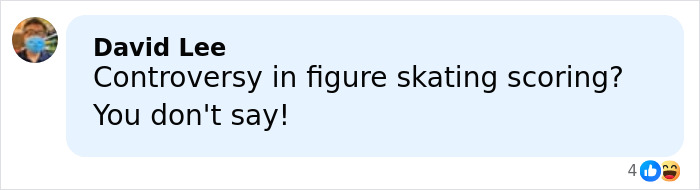 Comment by David Lee reacting to figure skating scoring controversy on a social media post about Olympics cheating scandal.