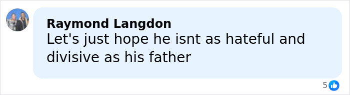 Screenshot of a social media comment discussing Trump's bizarre explanation for Barron's height in a viral photo of his kids.