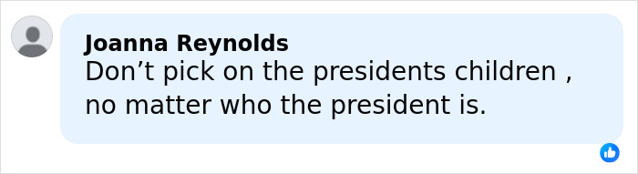 Comment by Joanna Reynolds defending Trump's children amid discussions about Barron's height with the viral family photo.