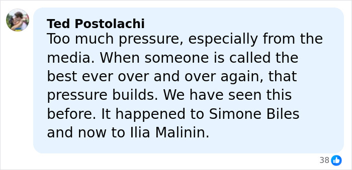 Comment by Ted Postolachi discussing pressure on Ilia Malinin after his Olympic performance going viral.