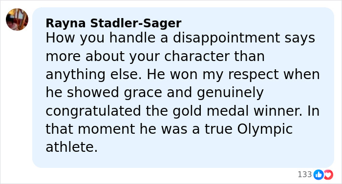 Comment praising Ilia Malinin’s hot-mic reaction after tough Olympic showing for his grace and sportsmanship.