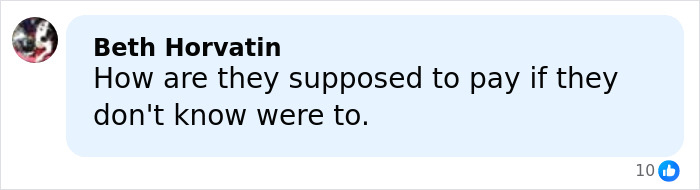 Comment from Beth Horvatin expressing concern about payment and location in a Facebook-style social media post.