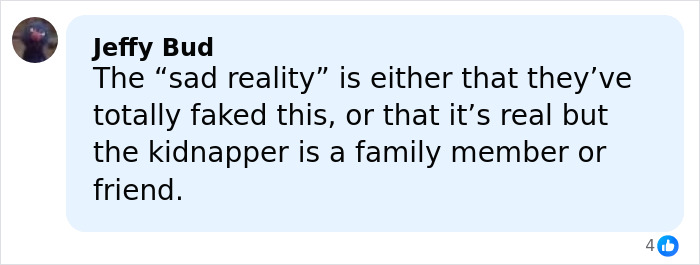 Comment on search for Savannah Guthrie’s mom, discussing possibility of kidnapper being a family member or friend.