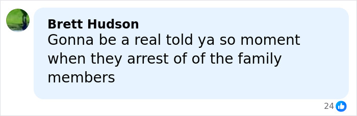 Comment by Brett Hudson discussing the search for Savannah Guthrie's mom and family arrest speculation.