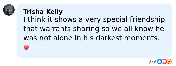 Comment from Trisha Kelly expressing the special friendship shown in Alfonso Ribeiro's last goodbye photo with James Van Der Beek.
