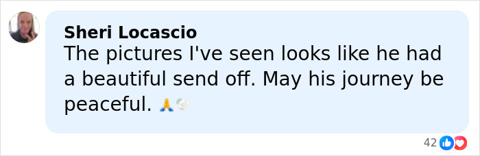 Comment from Sheri Locascio reflecting on Alfonso Ribeiro’s heartfelt last goodbye moment with James Van Der Beek, expressing peace.