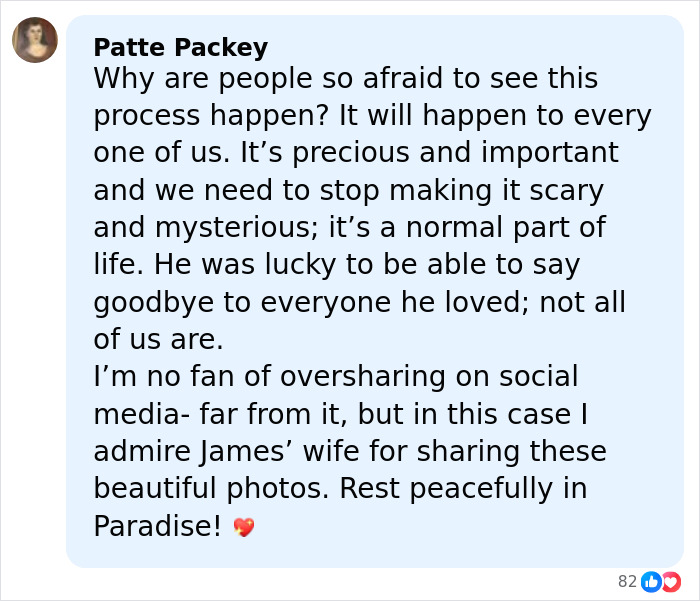Comment expressing sympathy and support for Alfonso Ribeiro's emotional last goodbye with James Van Der Beek shared by his wife.