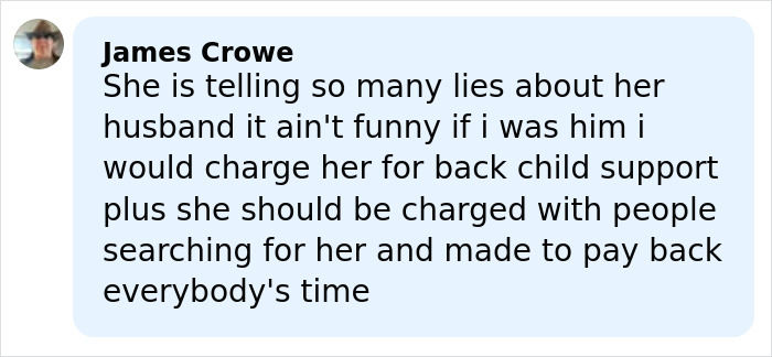 Screenshot of a social media comment criticizing a mom of three who vanished 24 years ago and made shocking claims about her daughter.