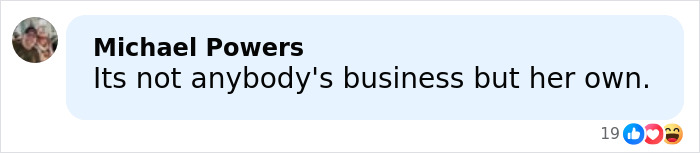 Comment from Michael Powers stating its not anybody's business but her own in a social media post about mom of three who abandoned family.