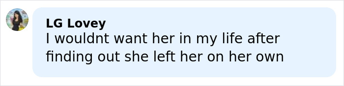 Comment from LG Lovey expressing regret about a mom of three who abandoned family and vanished 24 years ago.