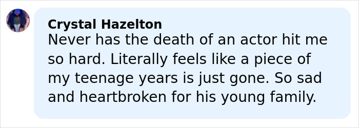 Comment expressing sadness over the death of James Van Der Beek and honoring his memory with a heartfelt message.